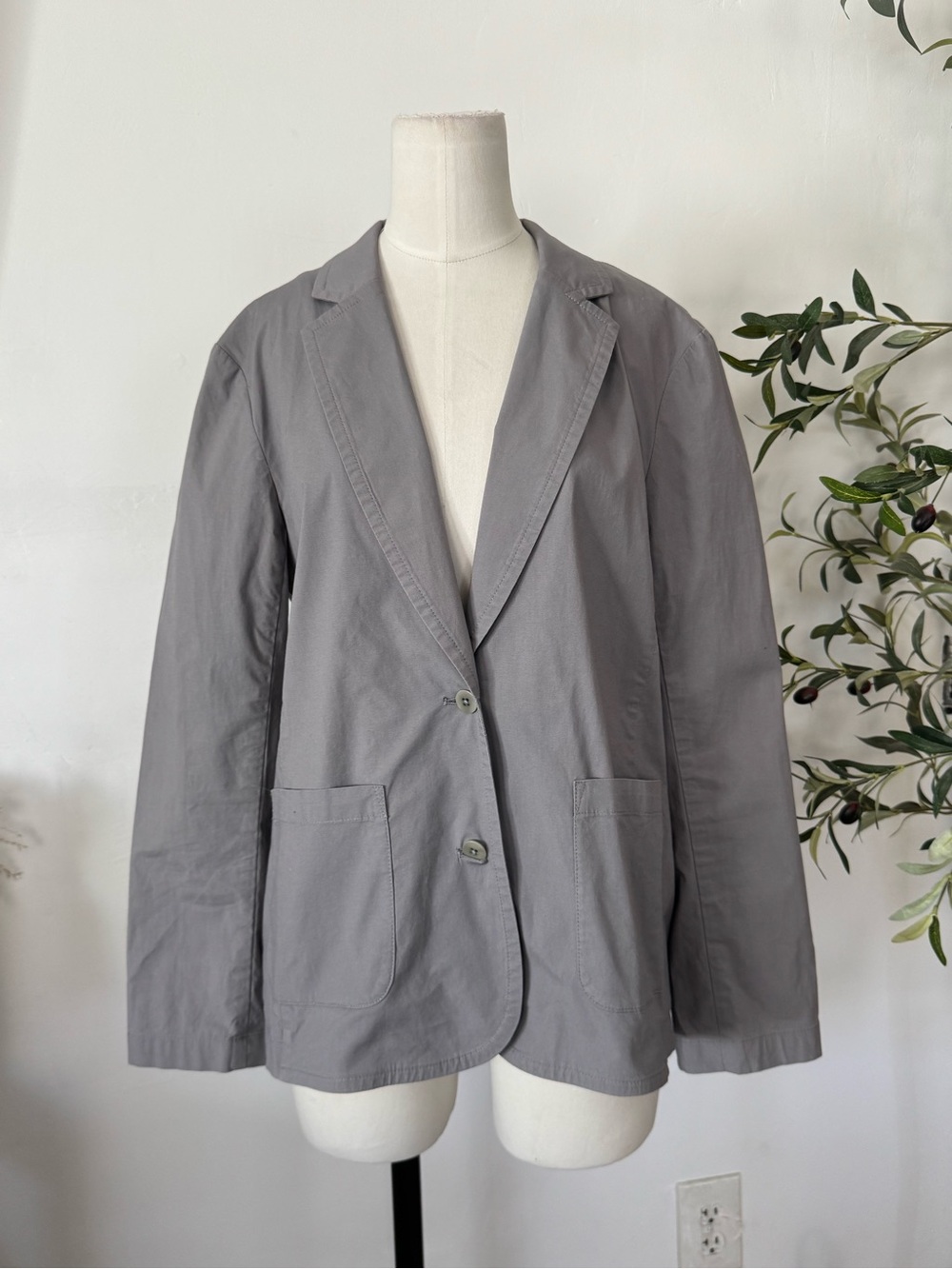 Eileen Fisher Size S Organic Cotton Stretch Polplin Unstructured Blazer-Gray